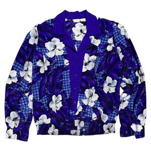 ALIA VINTAGE 90s Floral Purple Lightweight Business Casual Blouse Shirt Medium